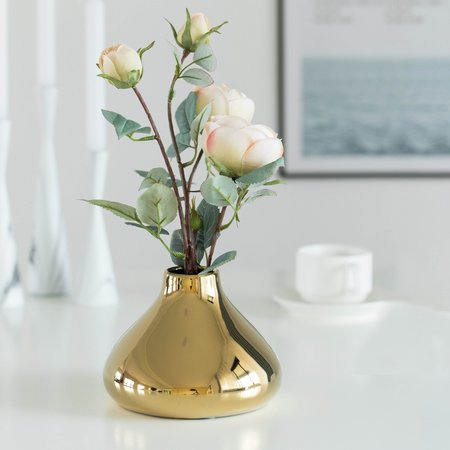 Fabulaxe 6.5 W x 4.75 H Decorative Ceramic Modern Centerpiece Table Flower Vase, Gold QI004056.S